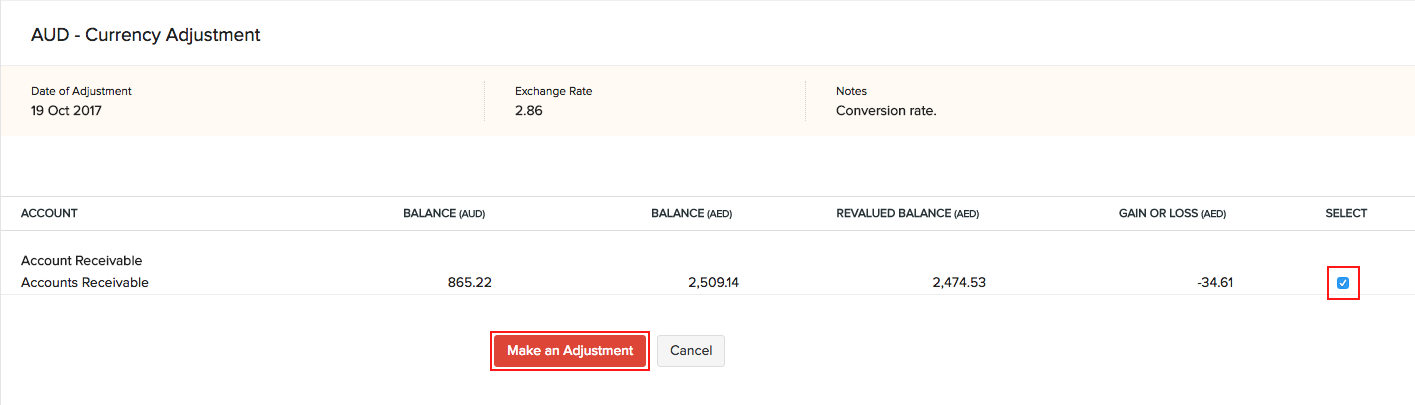 Confirm Adjustment