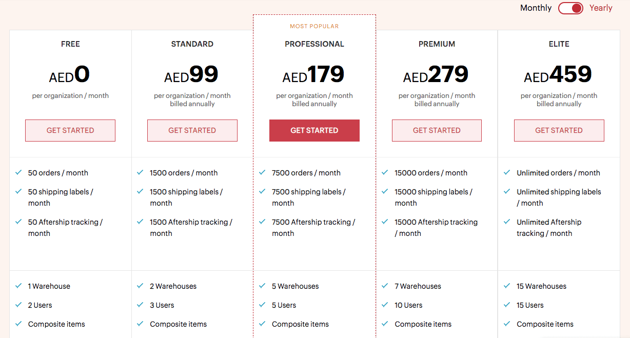 Zoho Inventory Pricing page