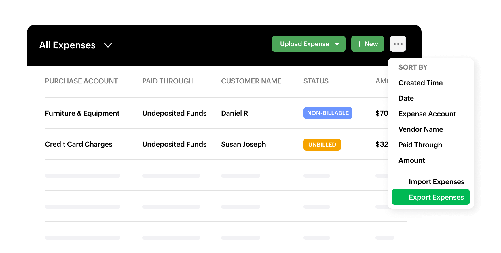 Image showing Zoho Billing’s export feature.