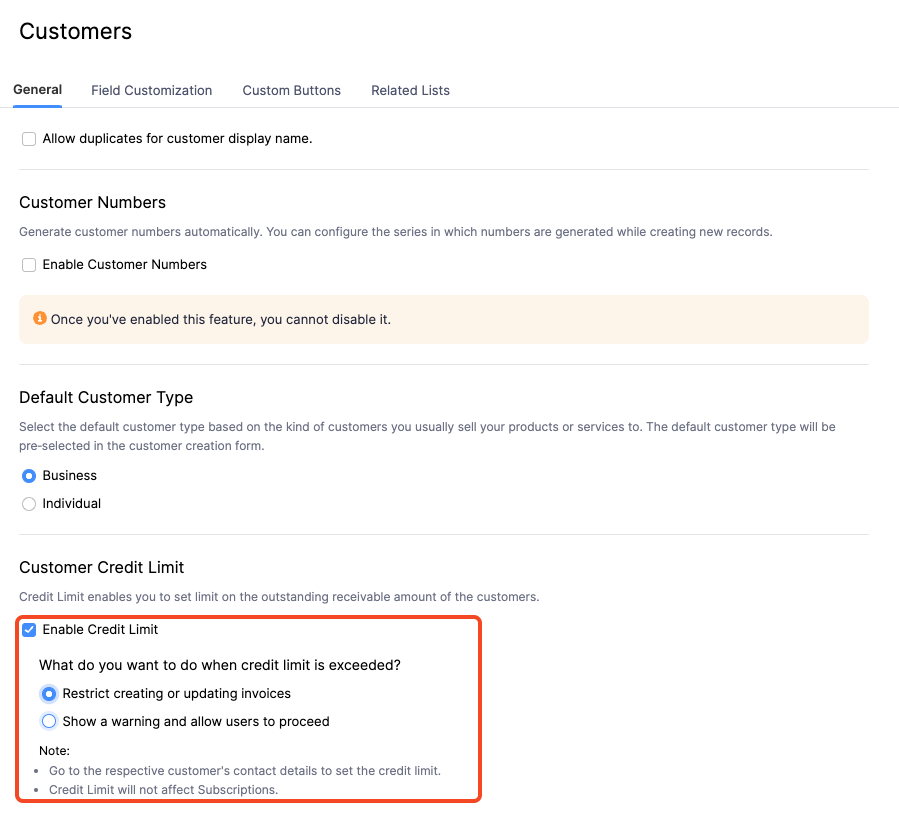 Enable Customer Credit Limits