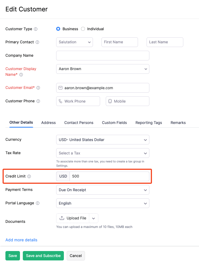 Set Customer Limits