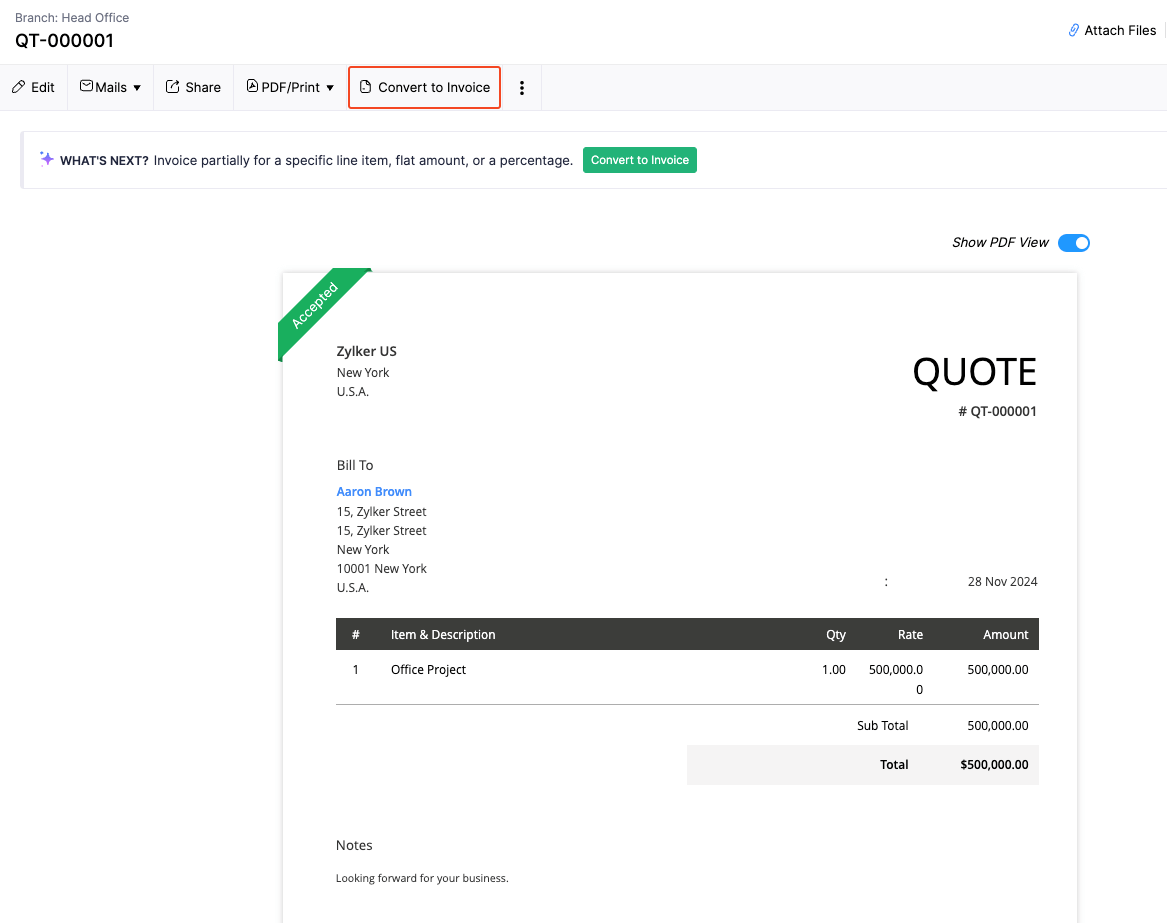 Convert to Invoice