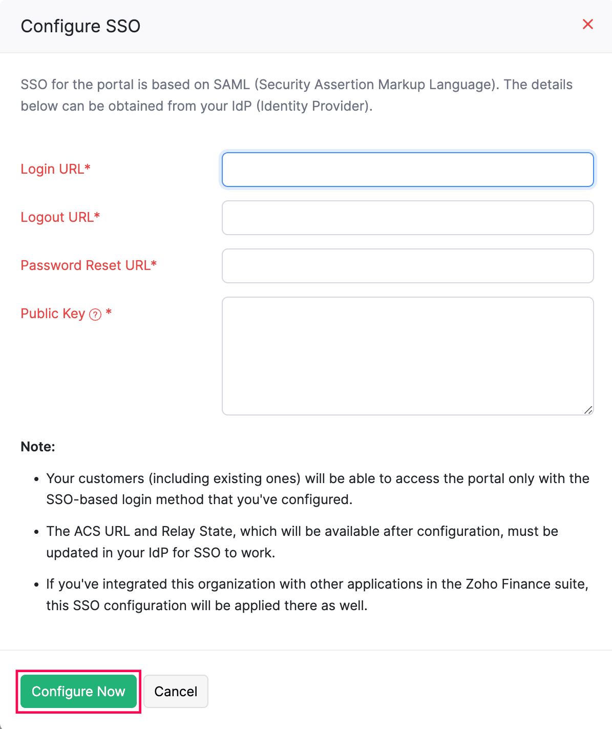 Configure Now SSO
