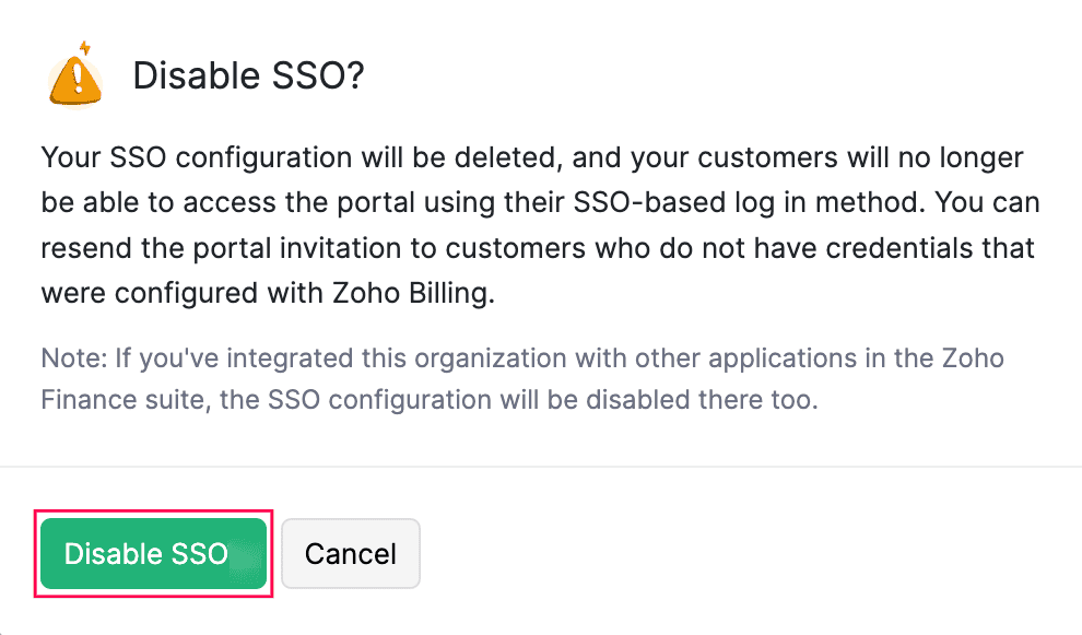 Disable SSO Configuration
