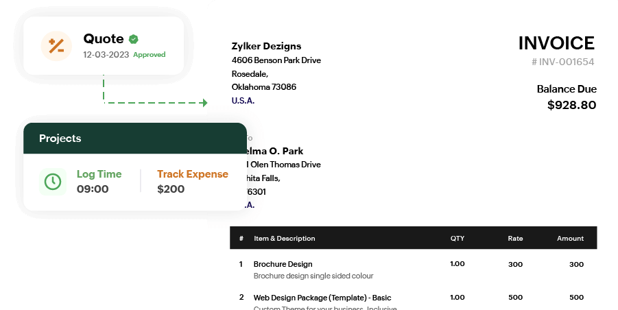 Zoho Billing - Billing Process Create e-invoices and charge for your projects with billable hours and expenses | Zoho Billing