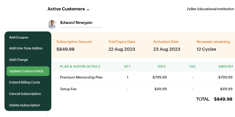 Zoho Billing - Customer Lifecycle Manage your customer's entire subscription journey | Zoho Billing