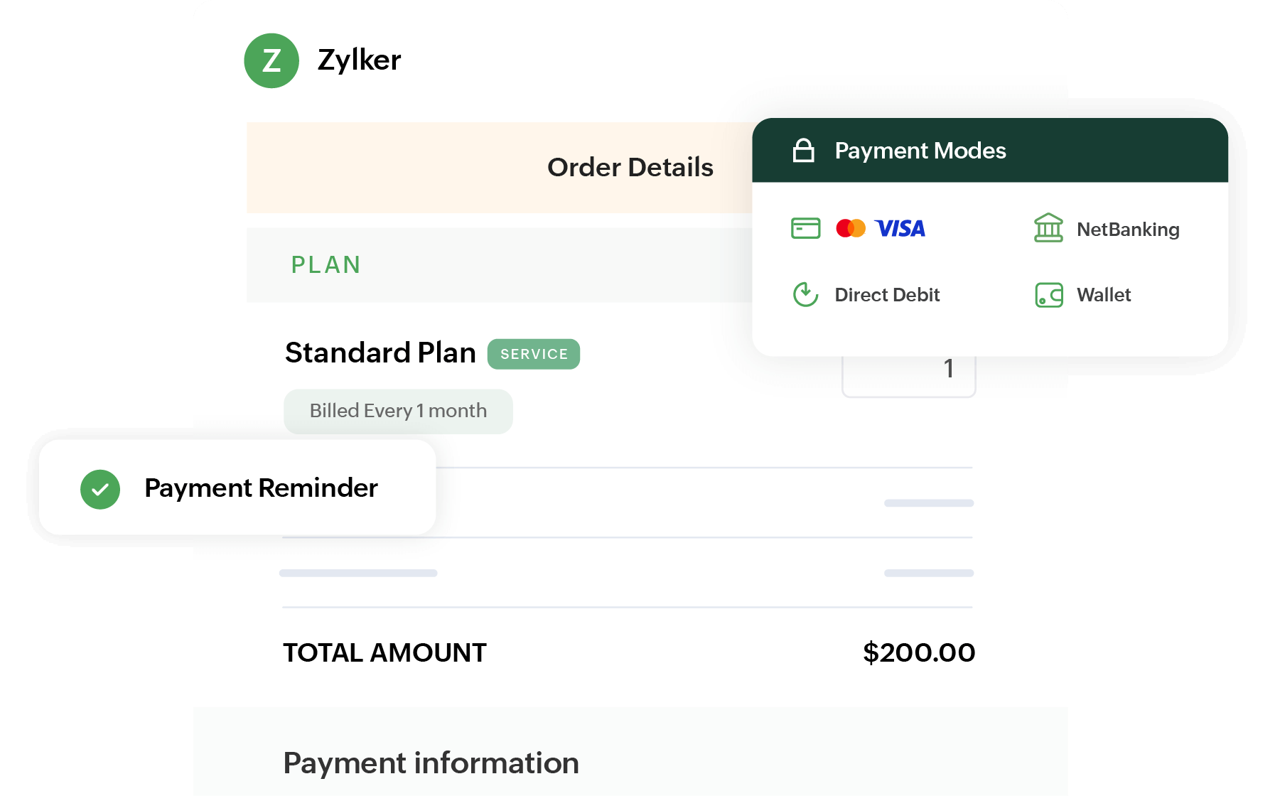 Zoho Billing - Payment Handling Payment collections through convenient and secure payment modes| Zoho Billing