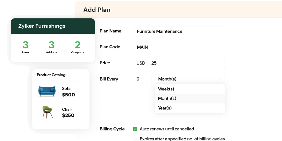 Zoho Billing - Product Management Product catalog - items, services, plans, addons and coupons. | Zoho Billing