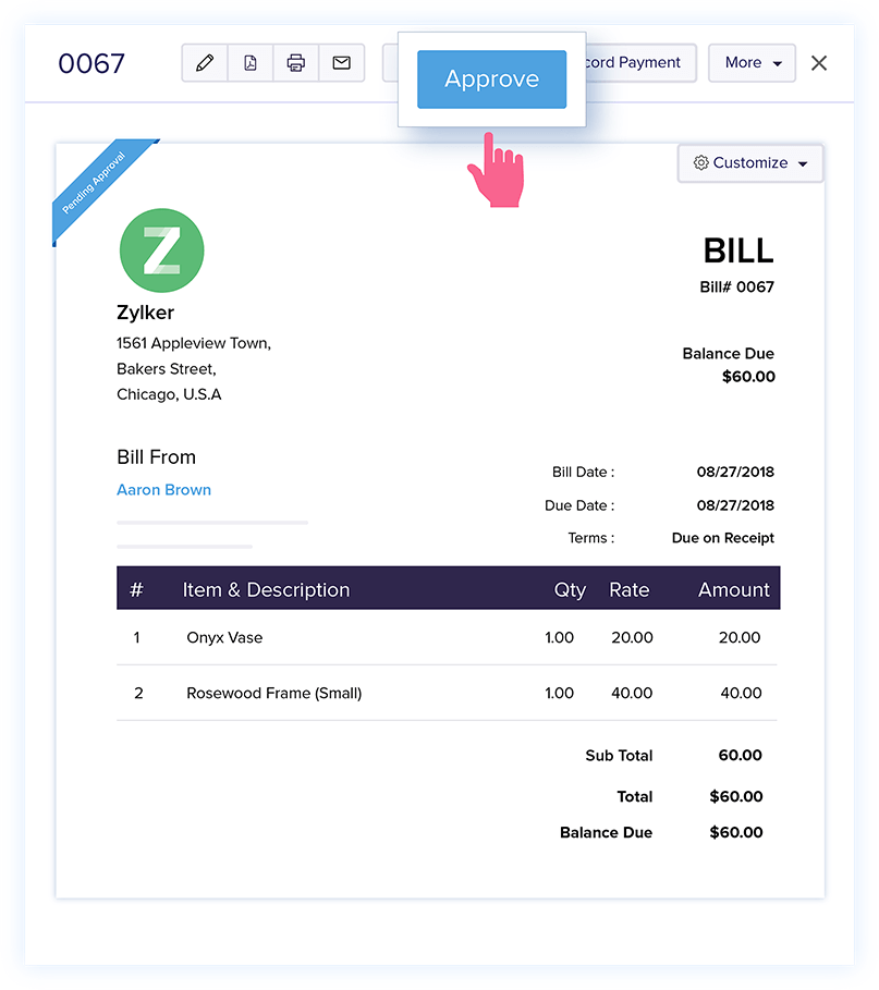 Purchase Approval - Bills Verification - Online Billing Management Software | Zoho Books