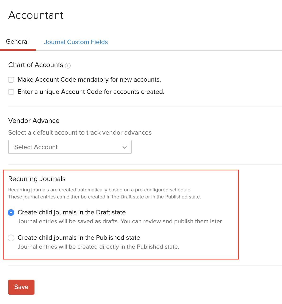 Configure Recurring Journals Settings