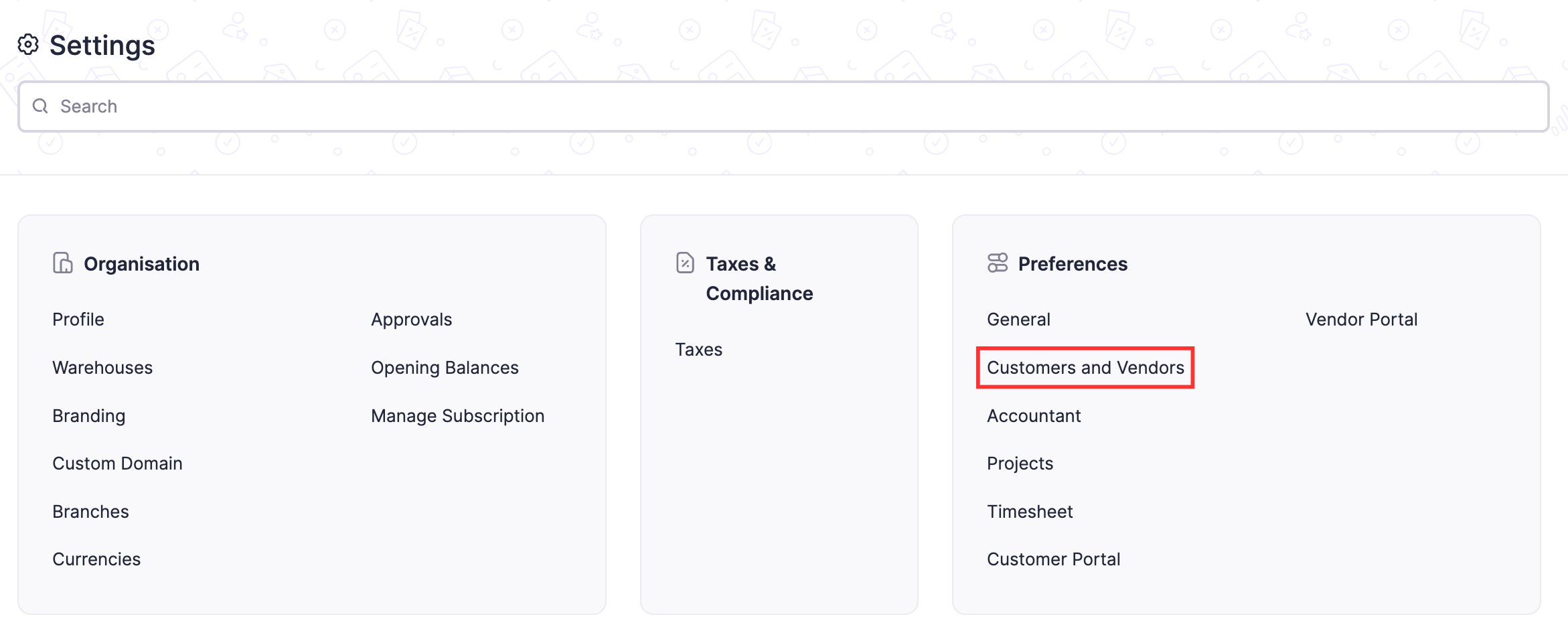 Customers/Vendors Preferences