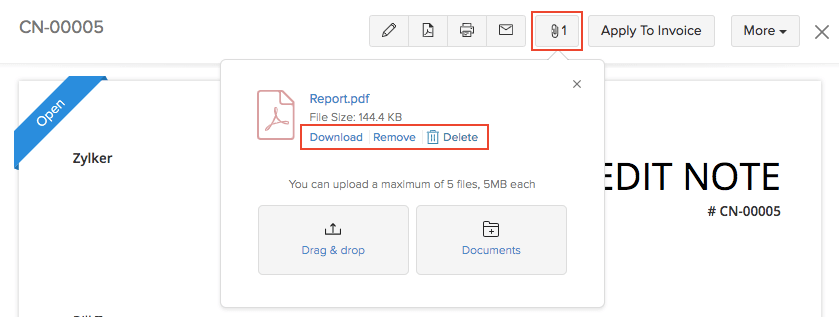 Attach Files to Credit Note