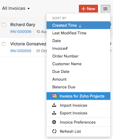 Invoice for Zoho Projects