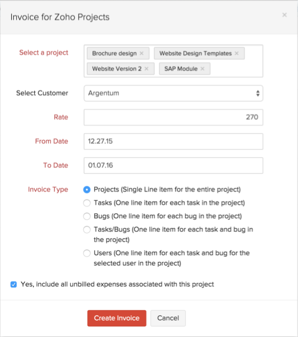 Invoice for Zoho Projects