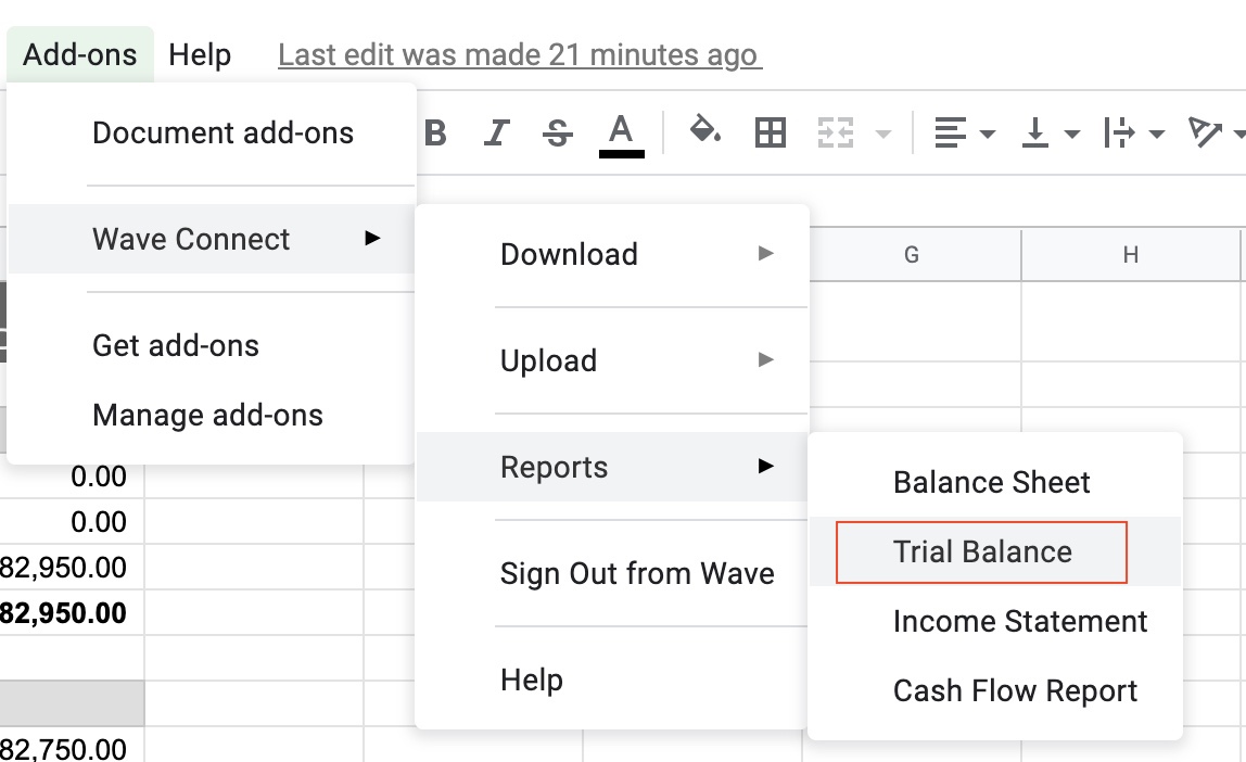 Download Trial Balance Report Menu