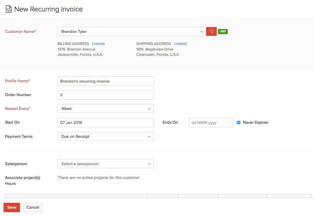 Create Recurring Invoice