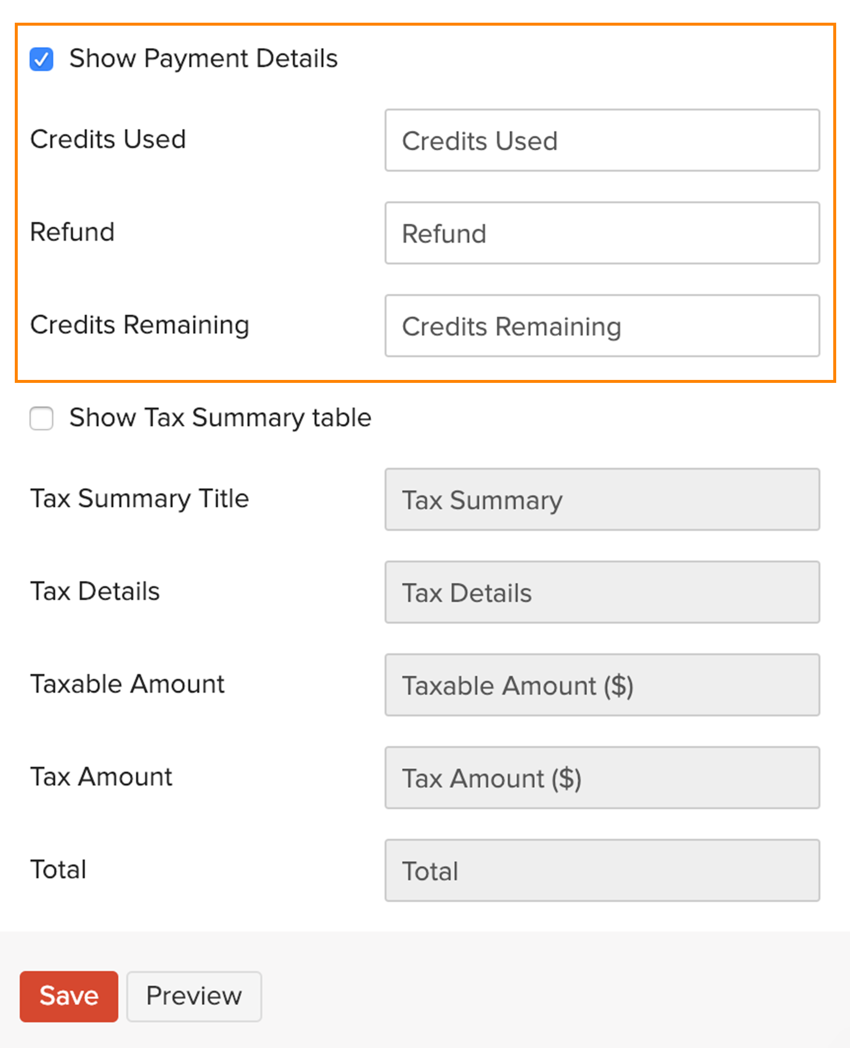 Template Credit Notes