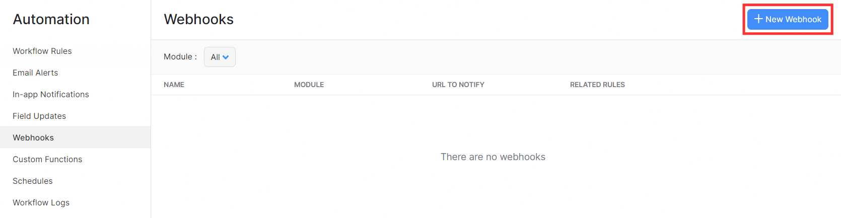 Click + New Webhook