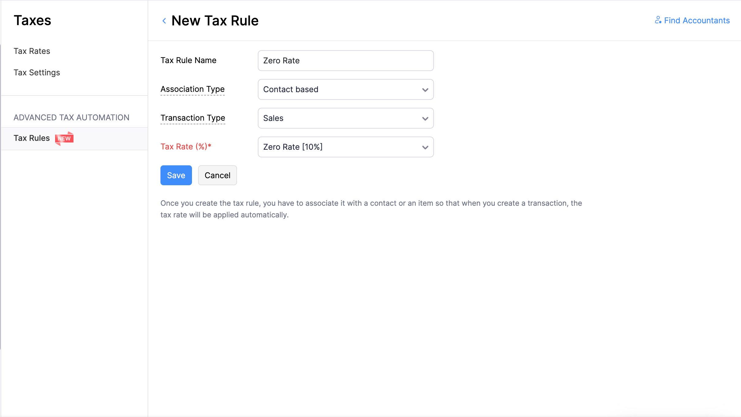 Create contact based tax rule