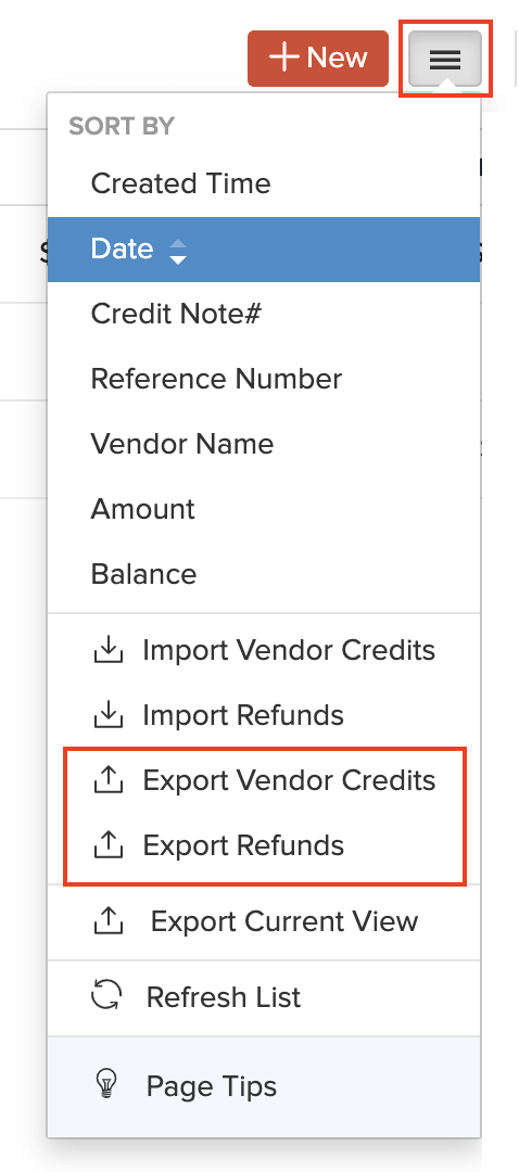 Export Vendor Credits