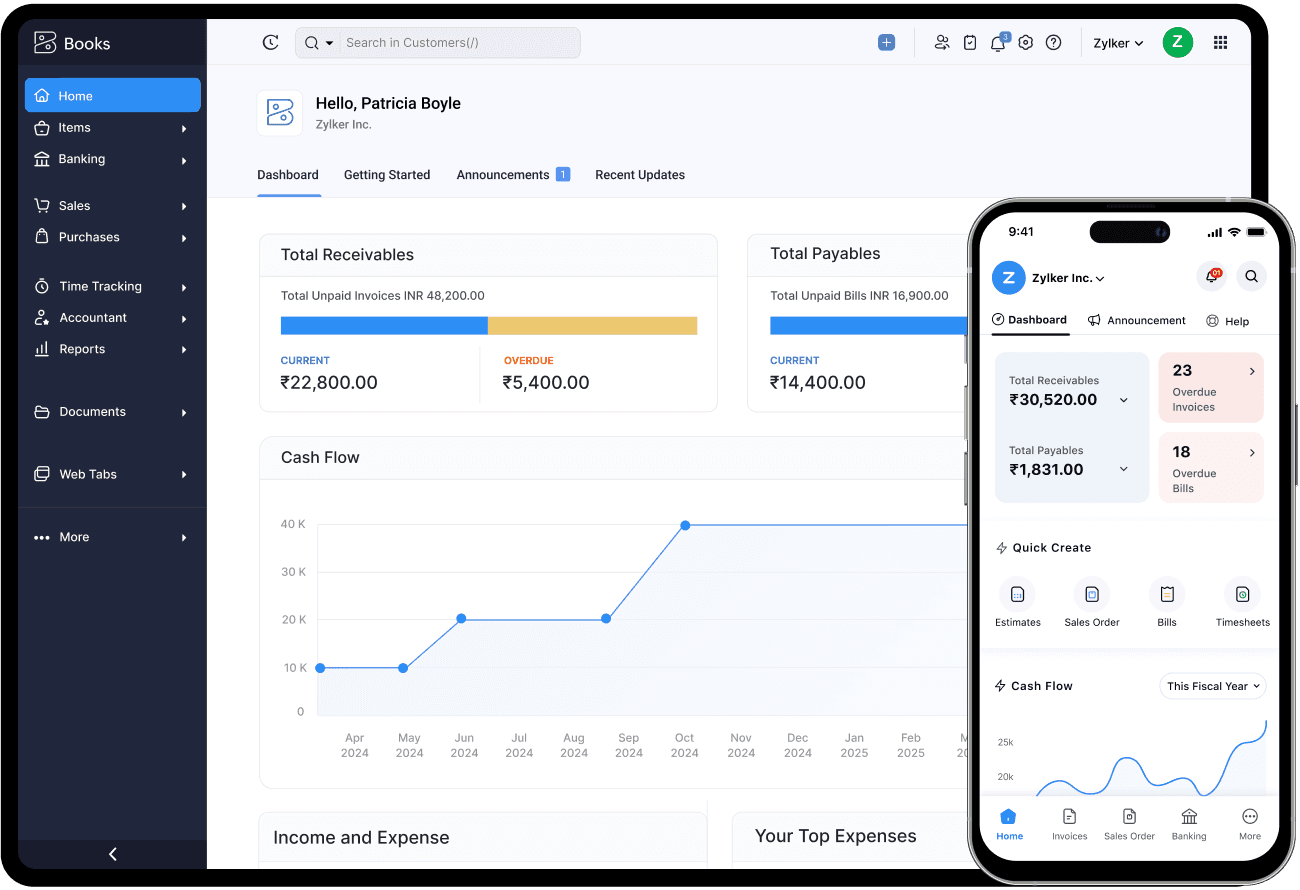 Zoho books dashboard