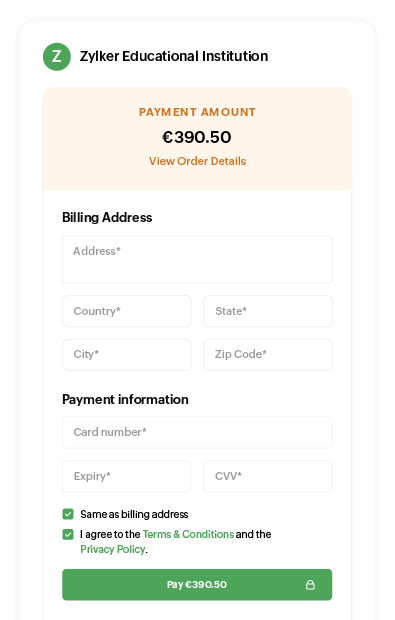Zoho Billing - Hosted Payment Pages A checkout page to collect customers' payment information securely | Zoho Billing