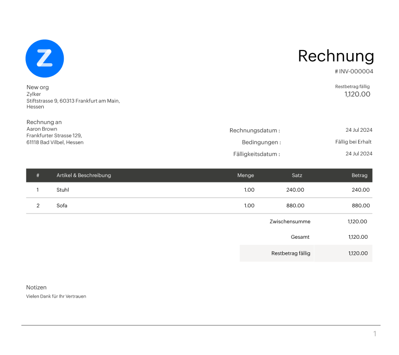 Landscape invoice template