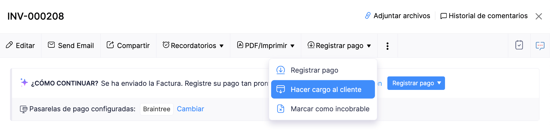 Cobrar al cliente