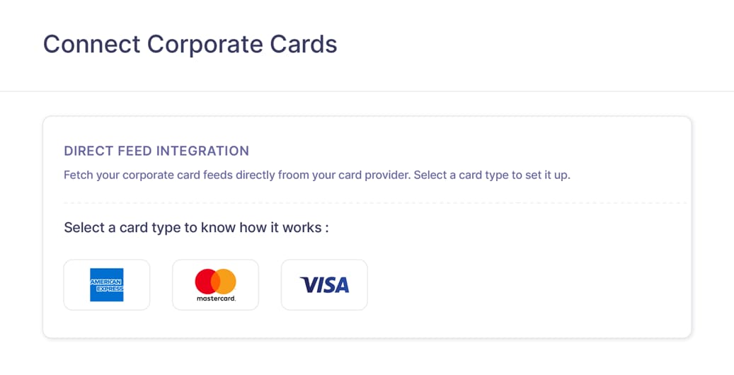 Screen showing the different card providers