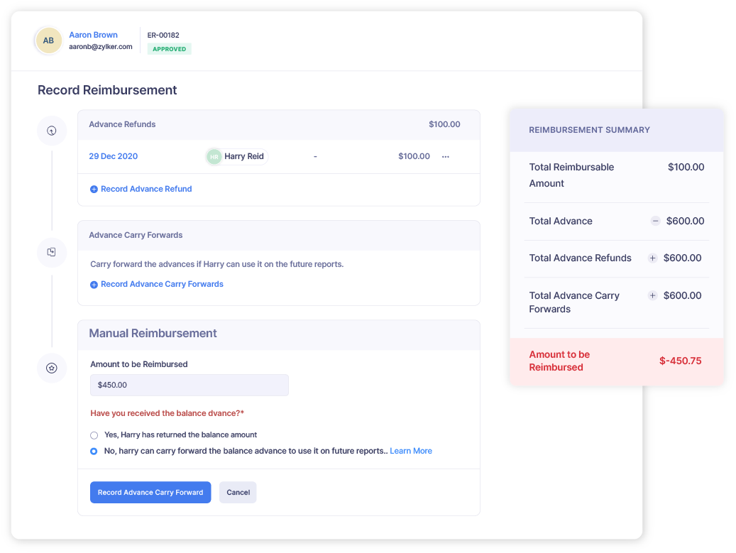 Screenshot of excess reimbursement