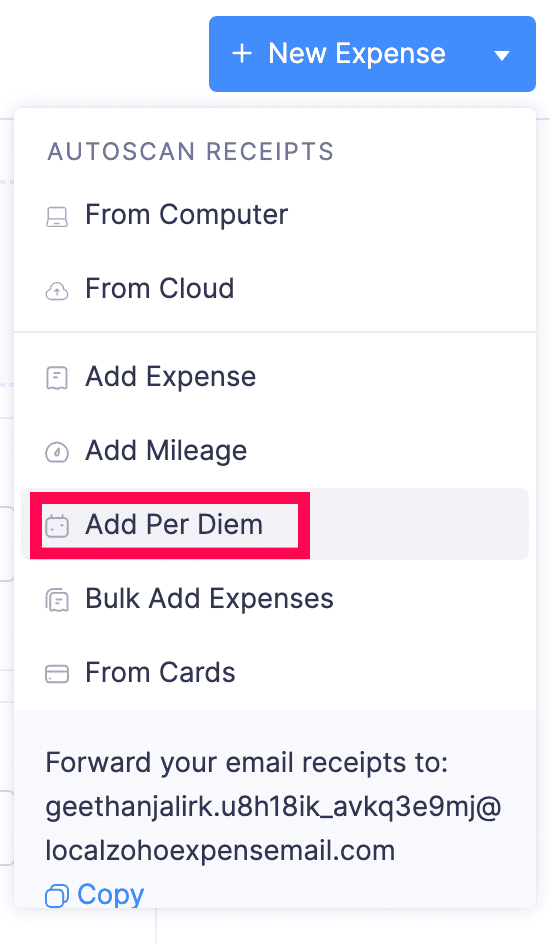 Add Per Diem Expense