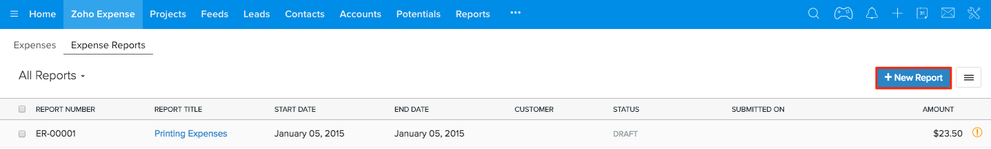 Creating new expense report