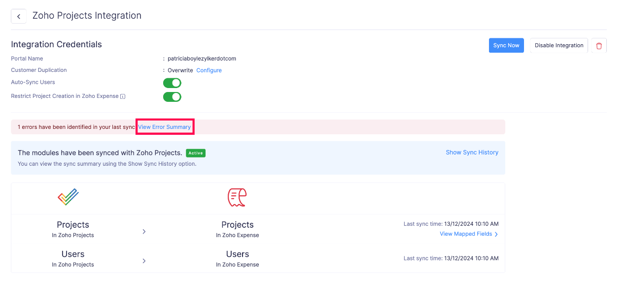 View Error Summary