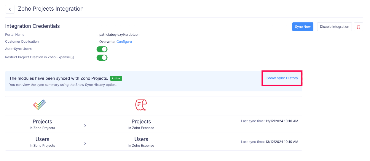 View Sync History