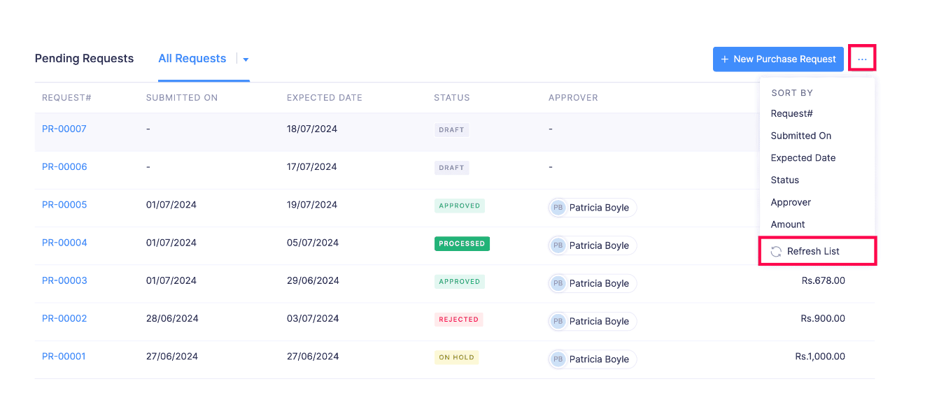 Refresh Purchase Request
