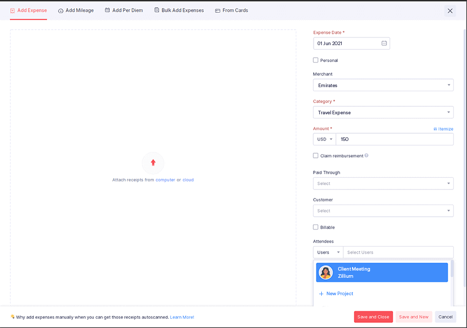 Associate expenses to projects from Zoho Projects - Zoho Expense