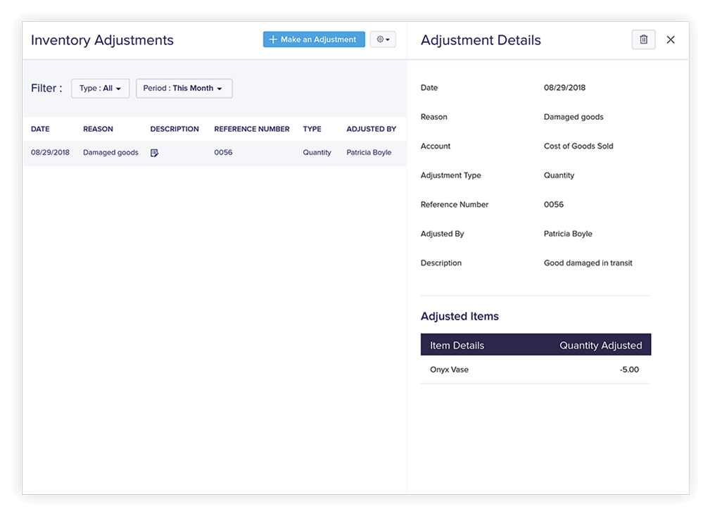 Inventory Adjustment - Accounting Software with Inventory Tracking | Zoho Books