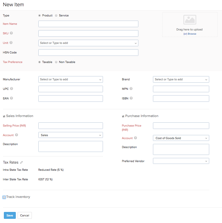New Item page