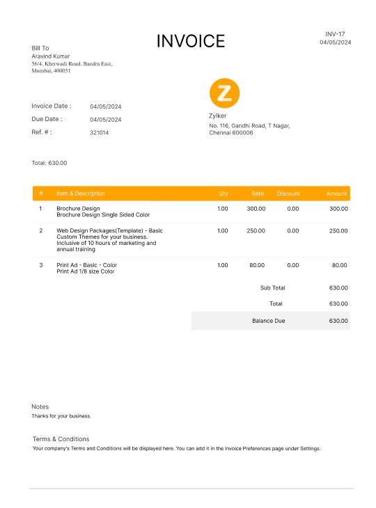 commercial invoice template