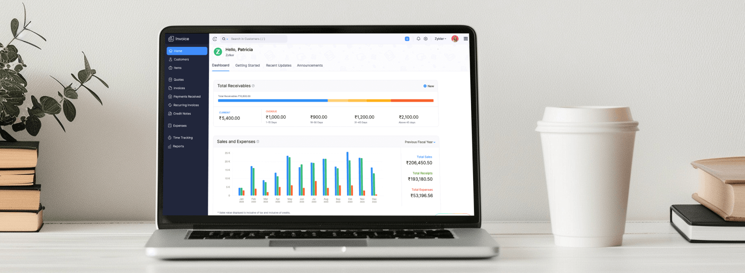 Get your metrics from Zoho Invoice Web-app dashboard