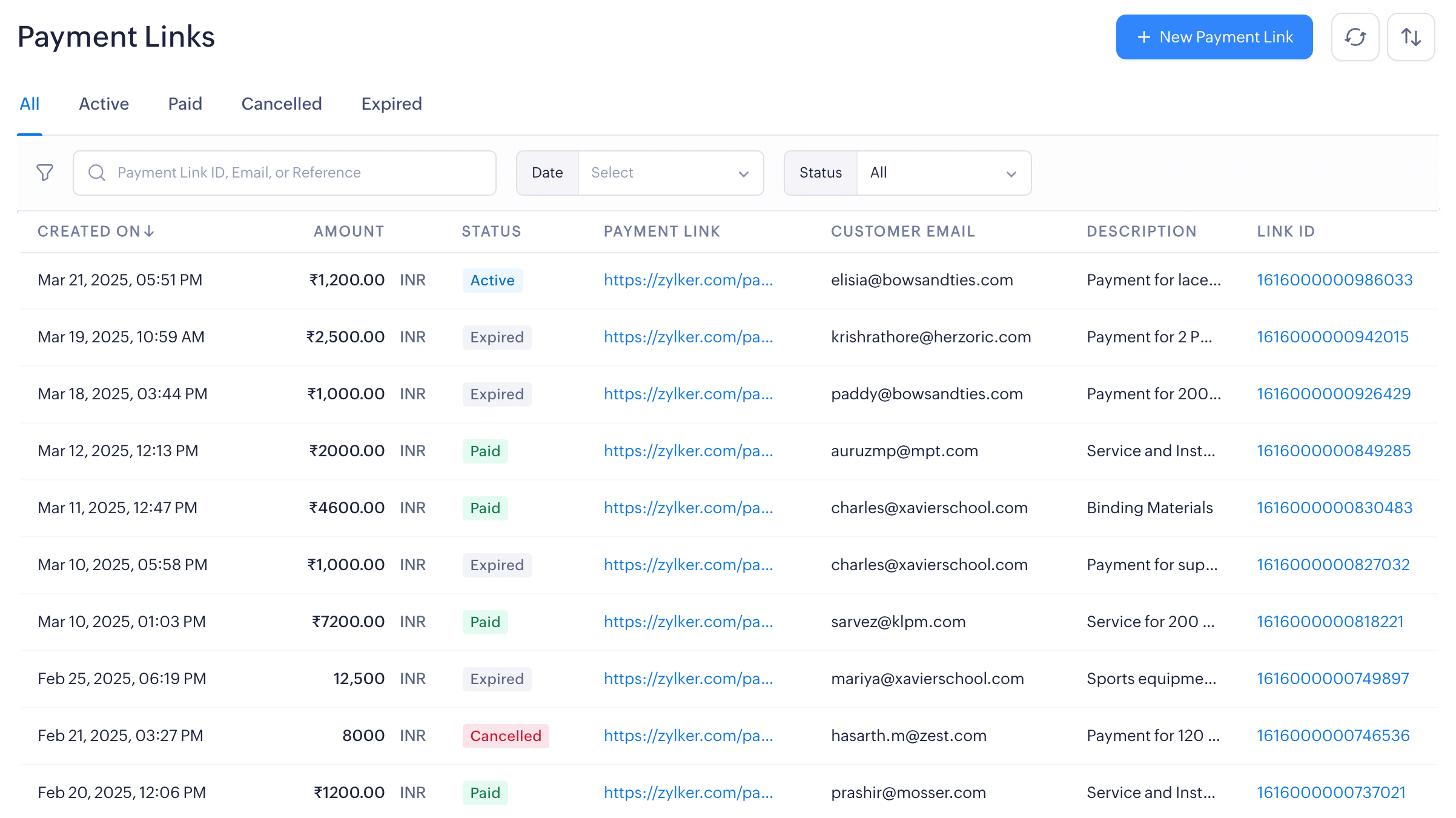 View the generated payment link