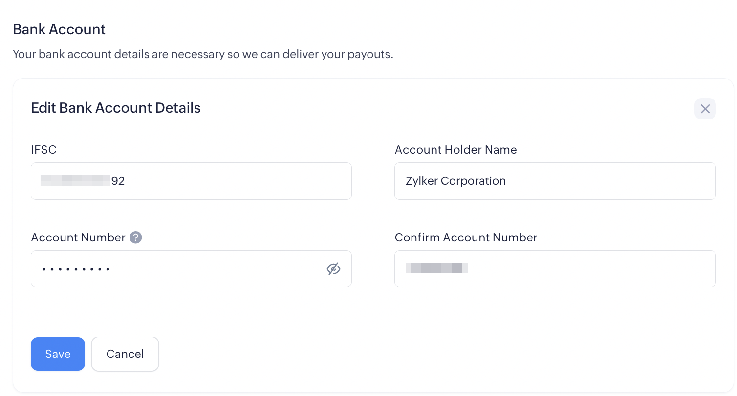 Bank Account for Payouts