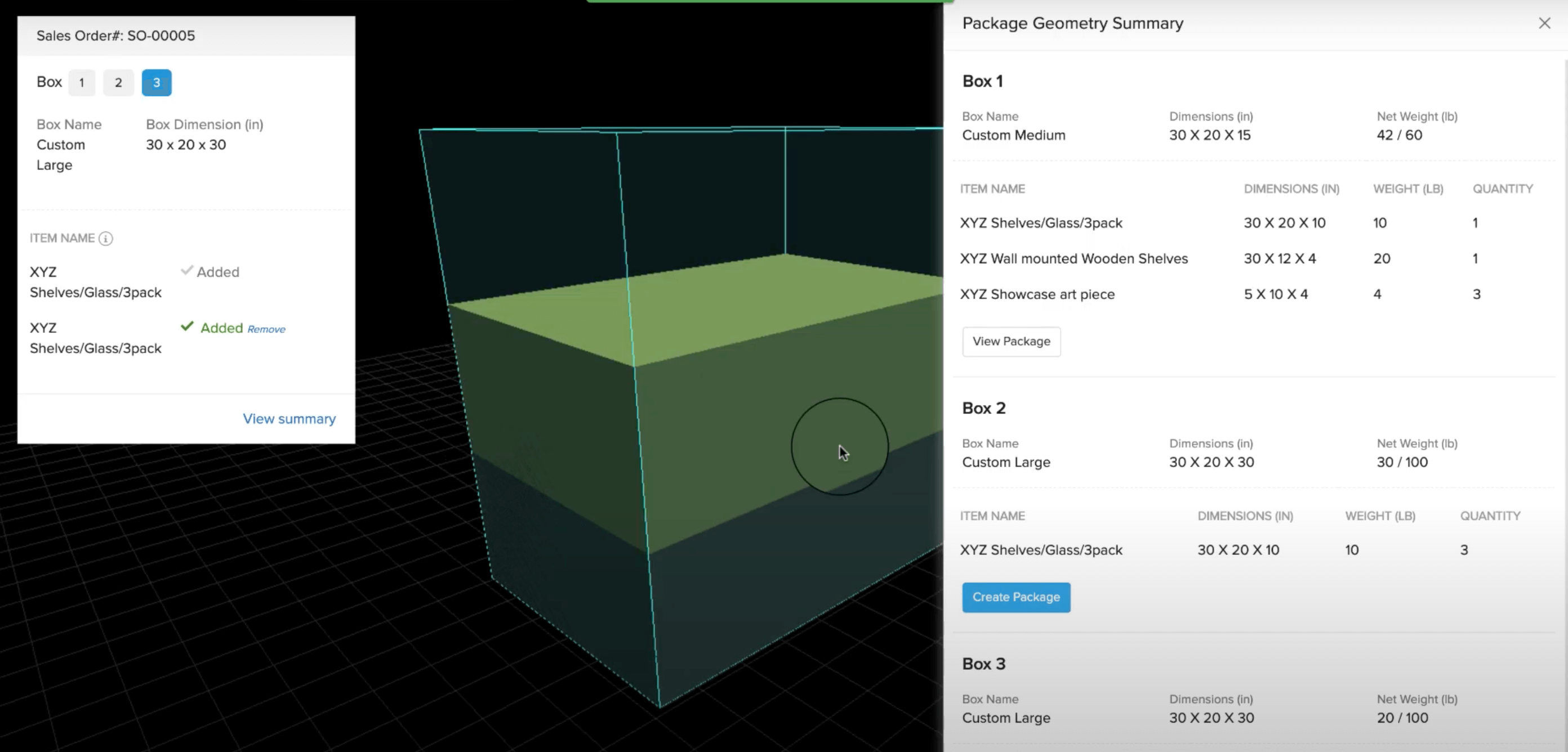 Dashboard - package geometry | Zoho Inventory