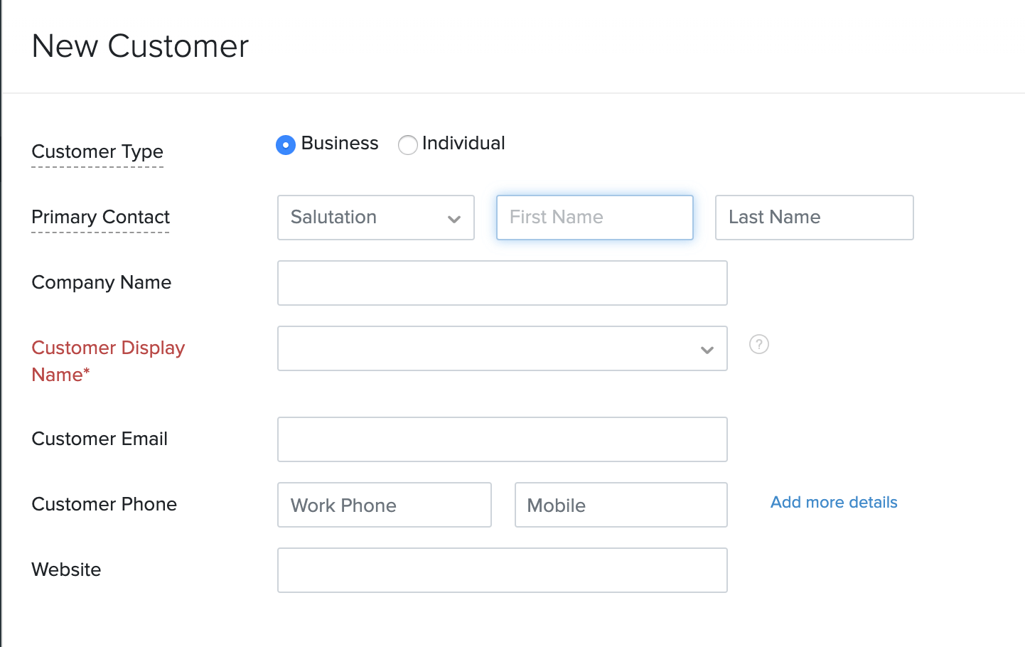 Contact primary information section