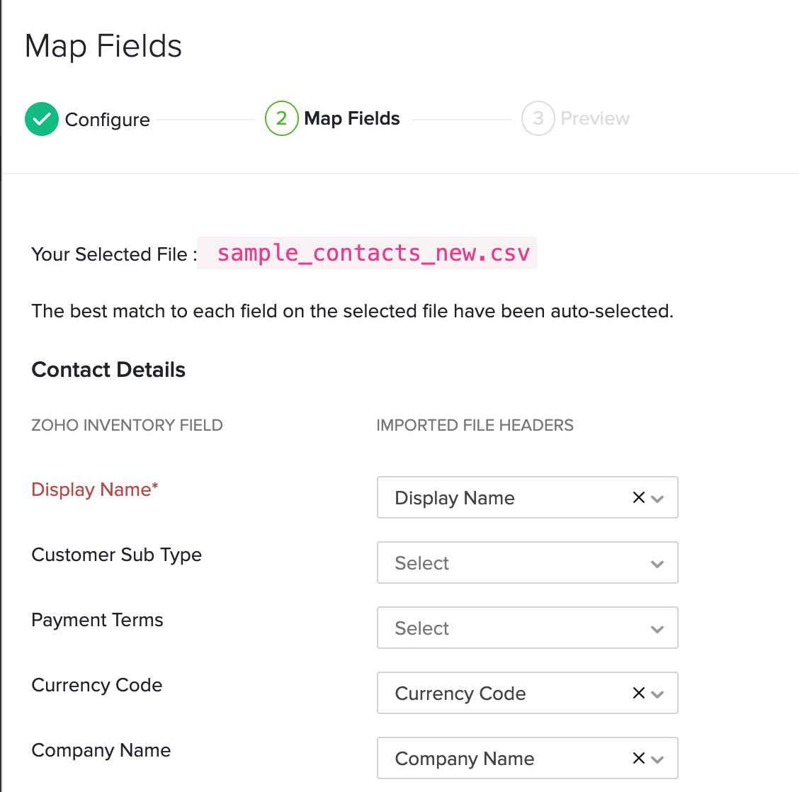 Contact import - map field names