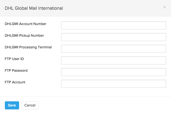 dhl global mail international set up page