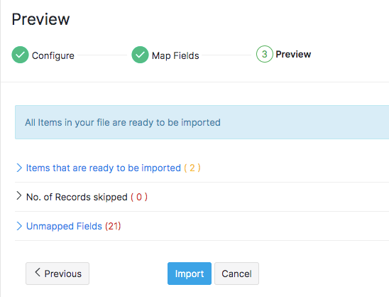 Items Import Preview