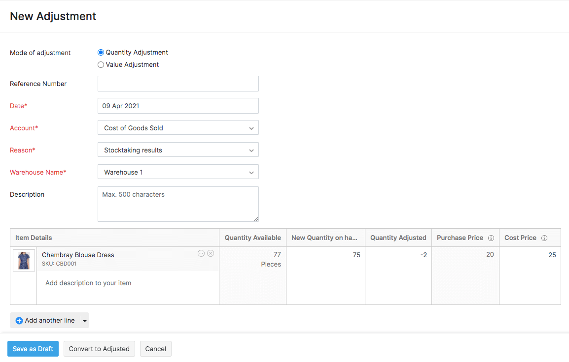 Quantity Adjustment