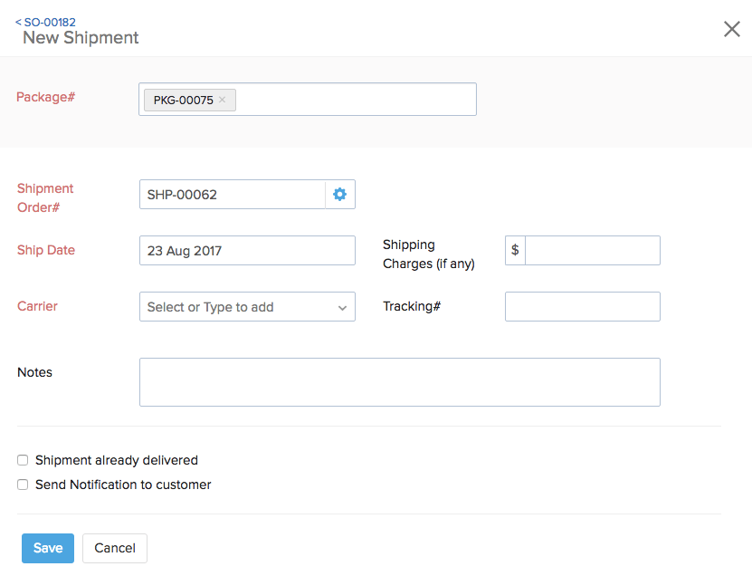 Manual Shipping of packages