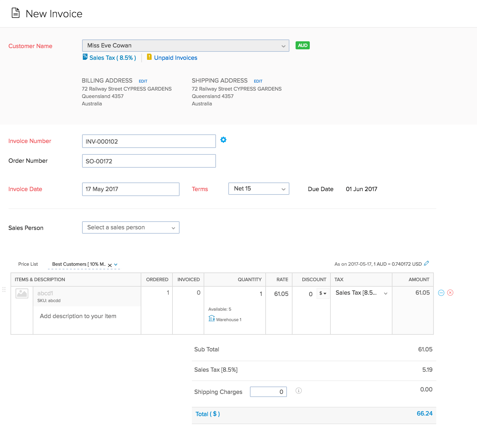 Invoice Transaction - top half